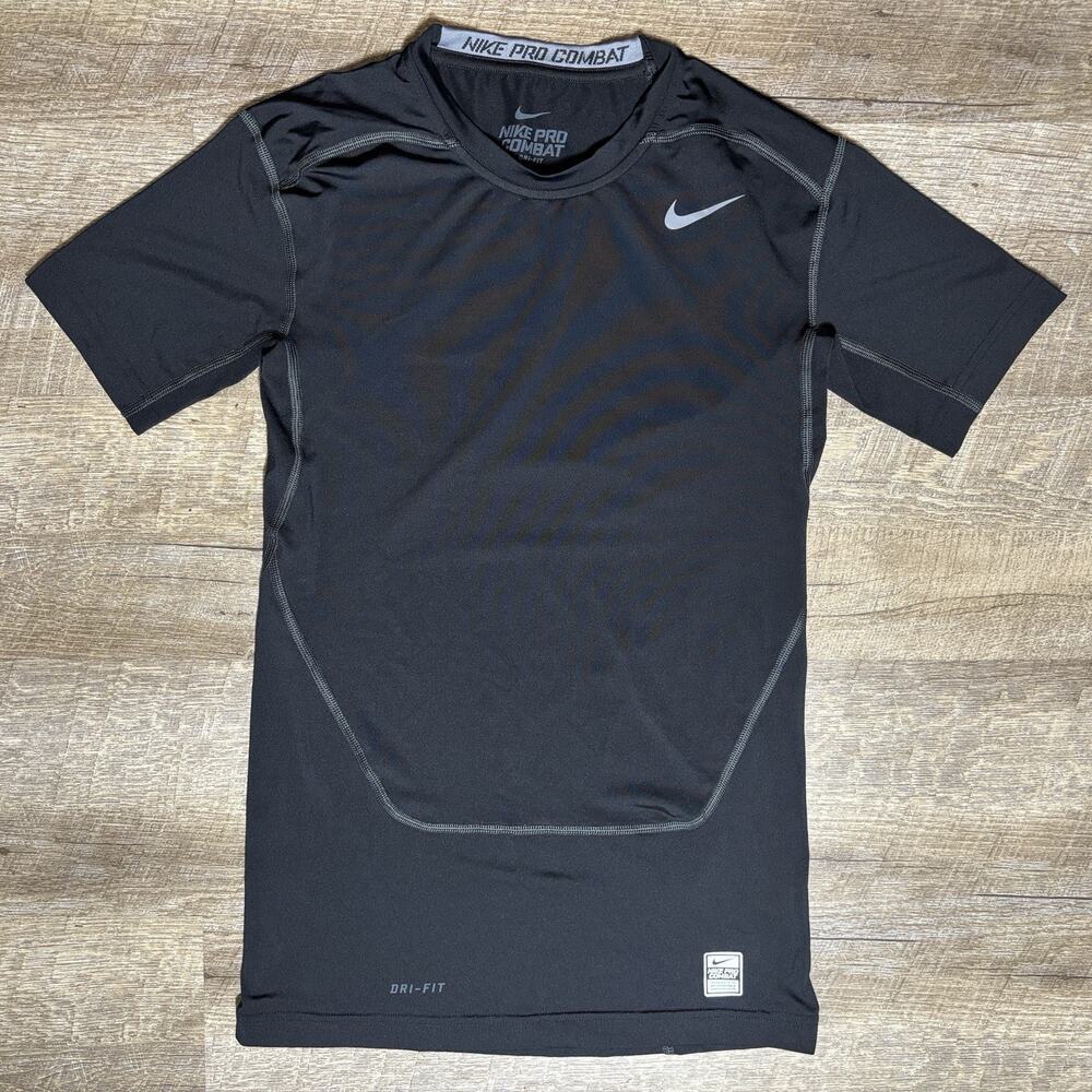 Nike Shirt Pro Combat Shirt Men's M Black Short Sleeve Fitted Fitness